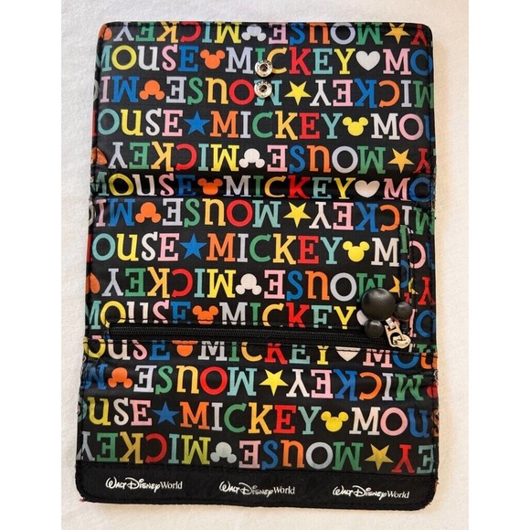 Walt Disney World Mickey Mouse Womens Wallet Black Multicolor Letters 7" - Picture 2 of 9